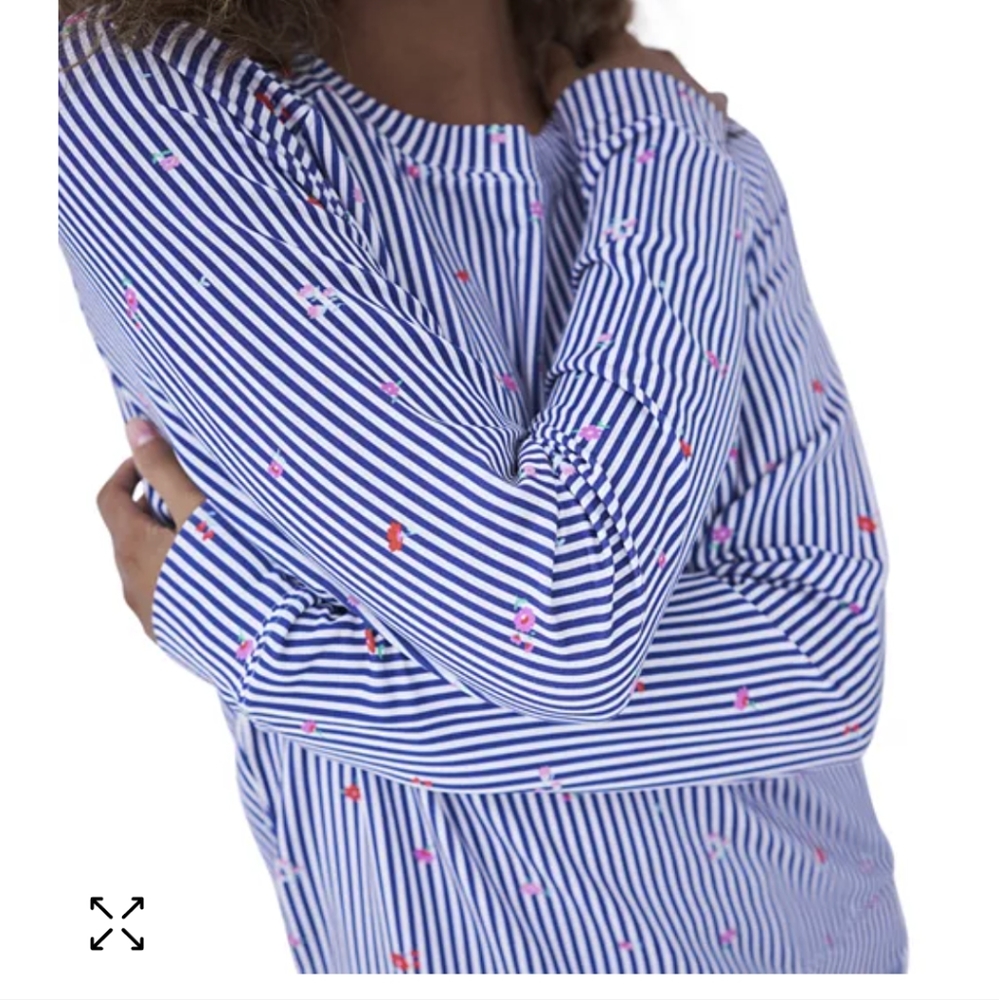 Stripe and Stare Women 2-Piece Navy Ditsy Stripe Pajama Set S